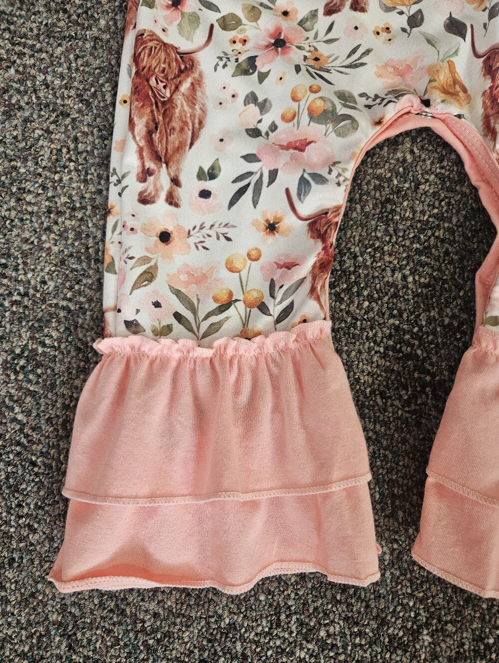 Pink Floral & Highland Cow Ruffle Baby One-Piece - Picture 3 of 5